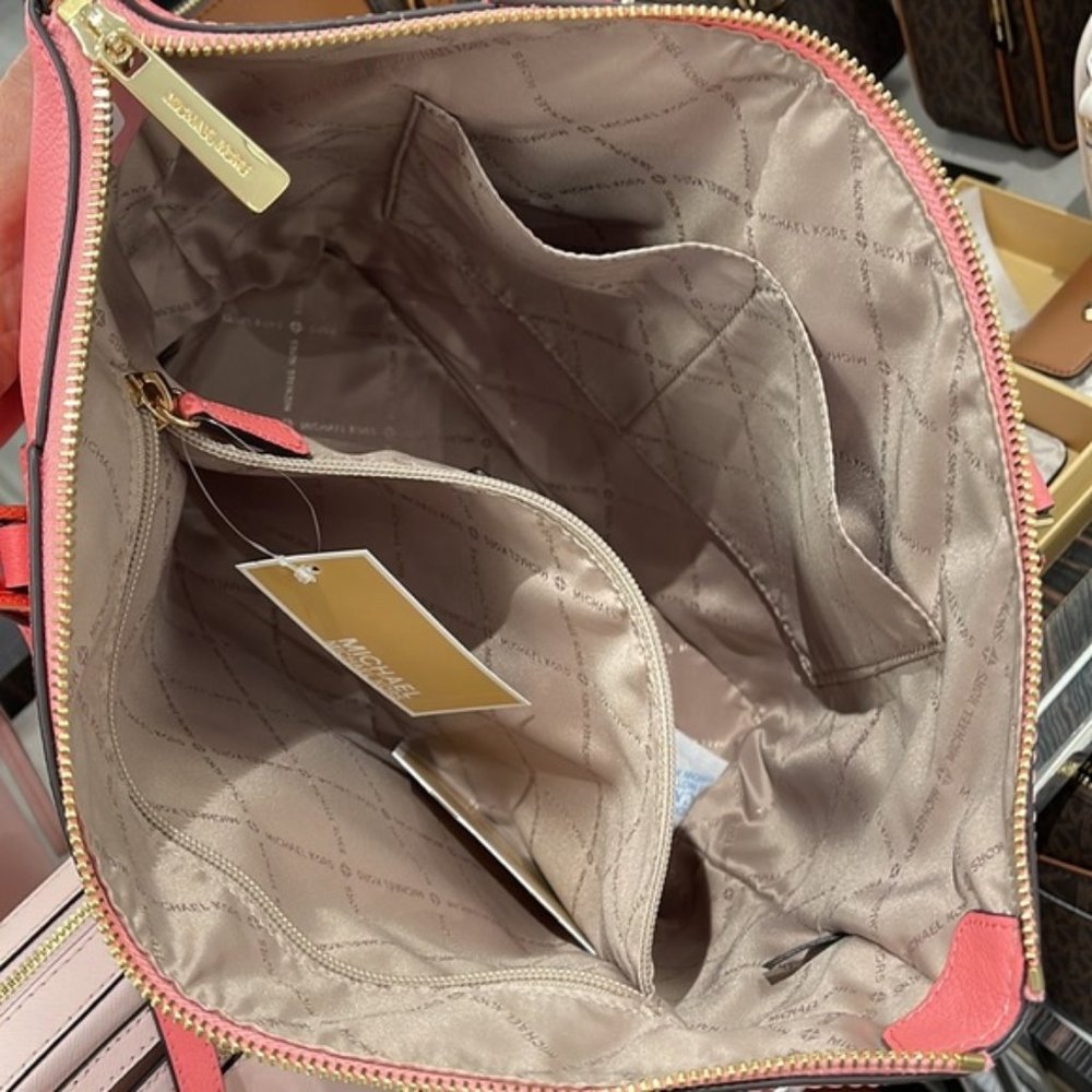 Michael Kors Charlotte Large Logo and Leather Top-Zip Tote Bag Coral Reef Multi - Picture 10 of 16